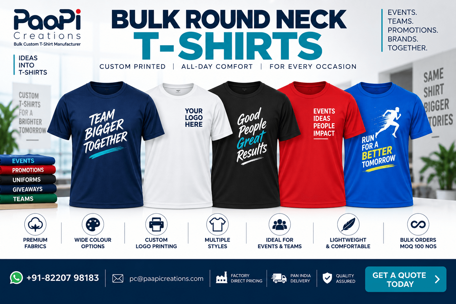 Bulk Round Neck T-Shirts for staff events and promotions