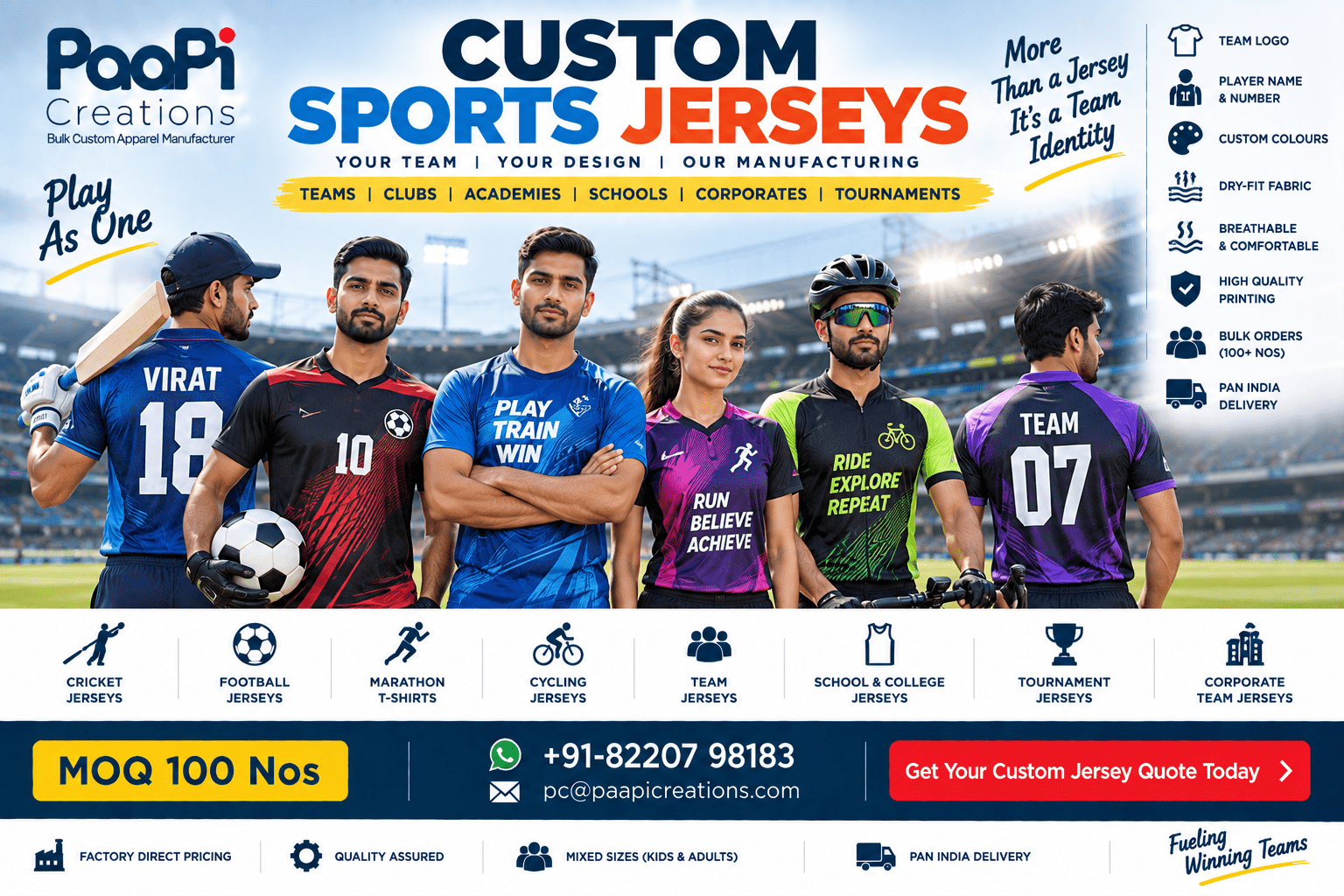 Custom Sports Jerseys for teams clubs and tournaments