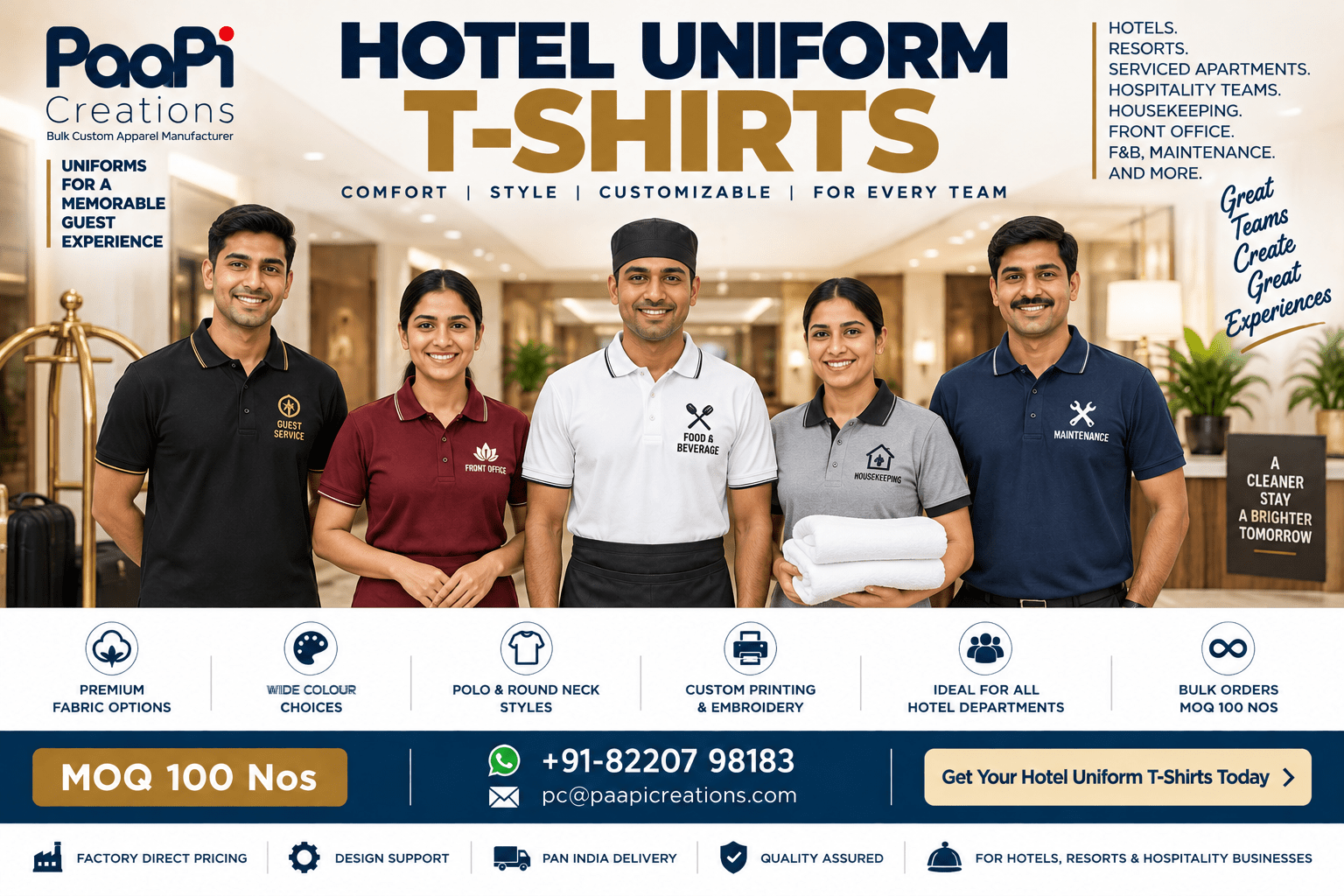 Hotel Uniform T-Shirts for hospitality staff