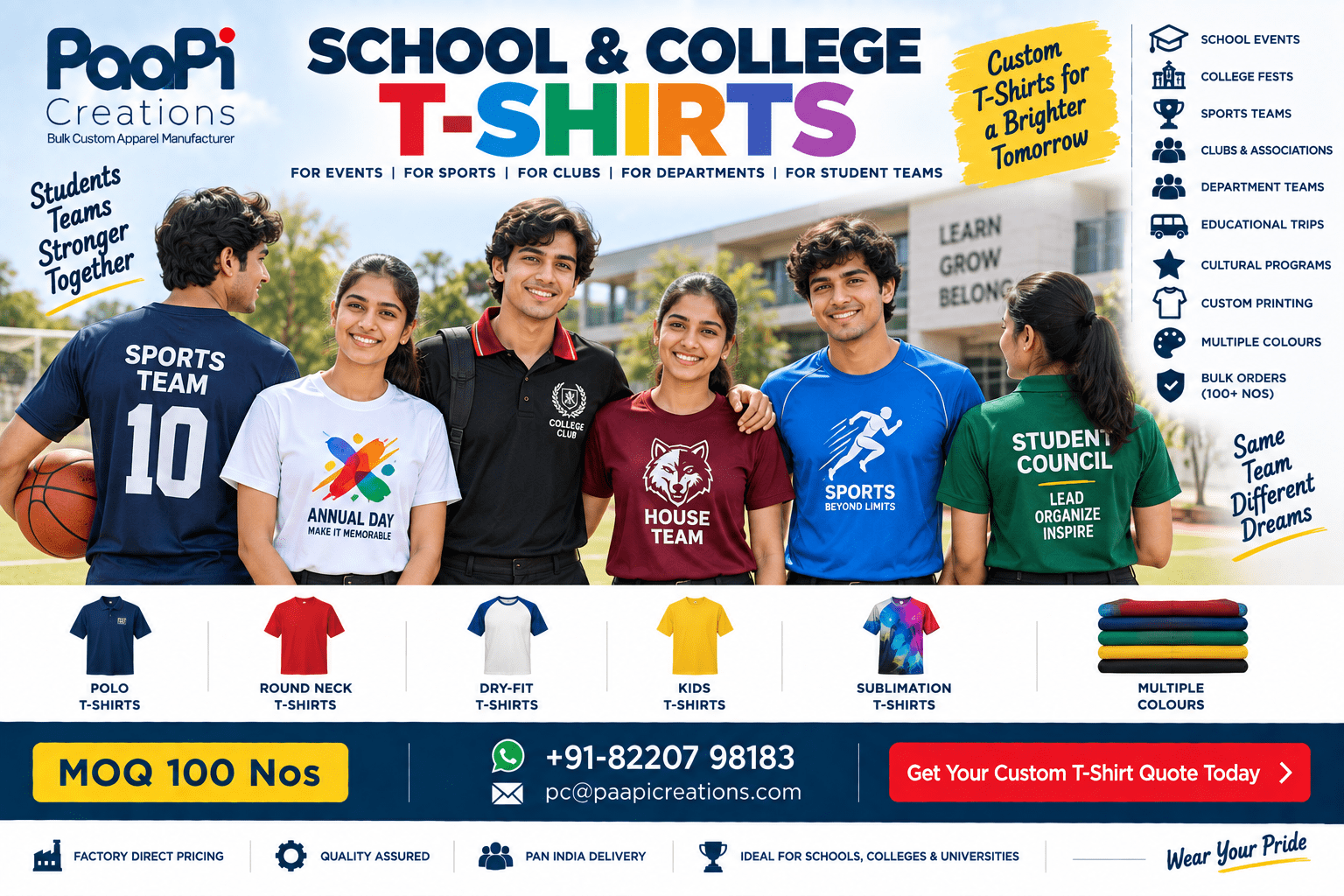 School and College T-Shirts for students events and sports