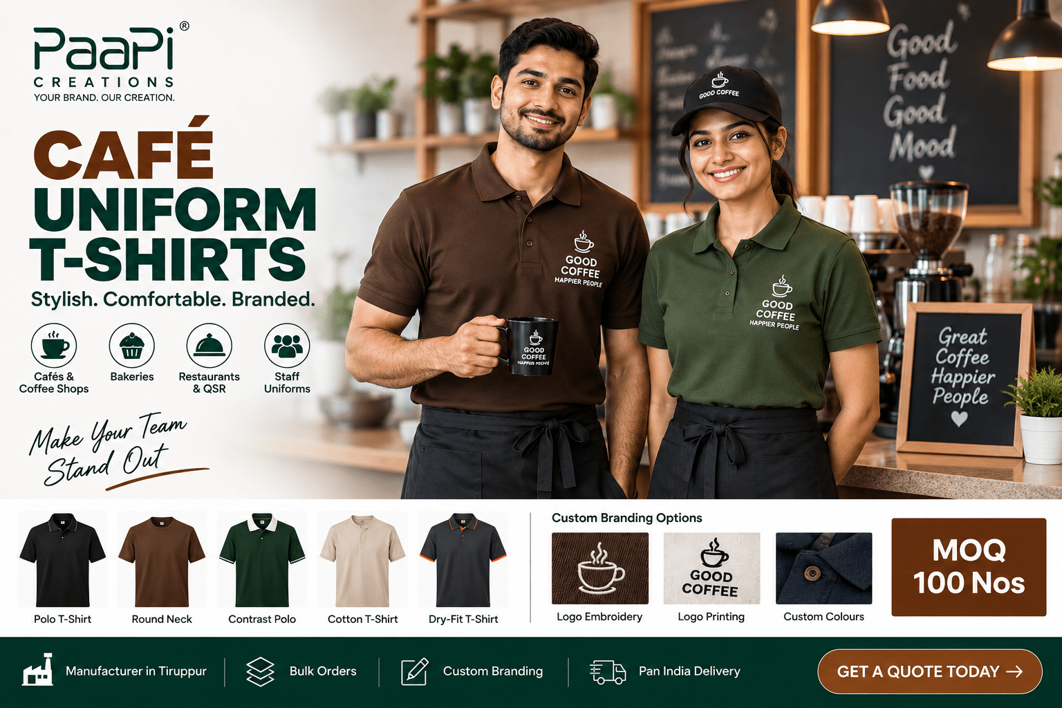 Cafe Uniform T-Shirts for baristas and cafe staff
