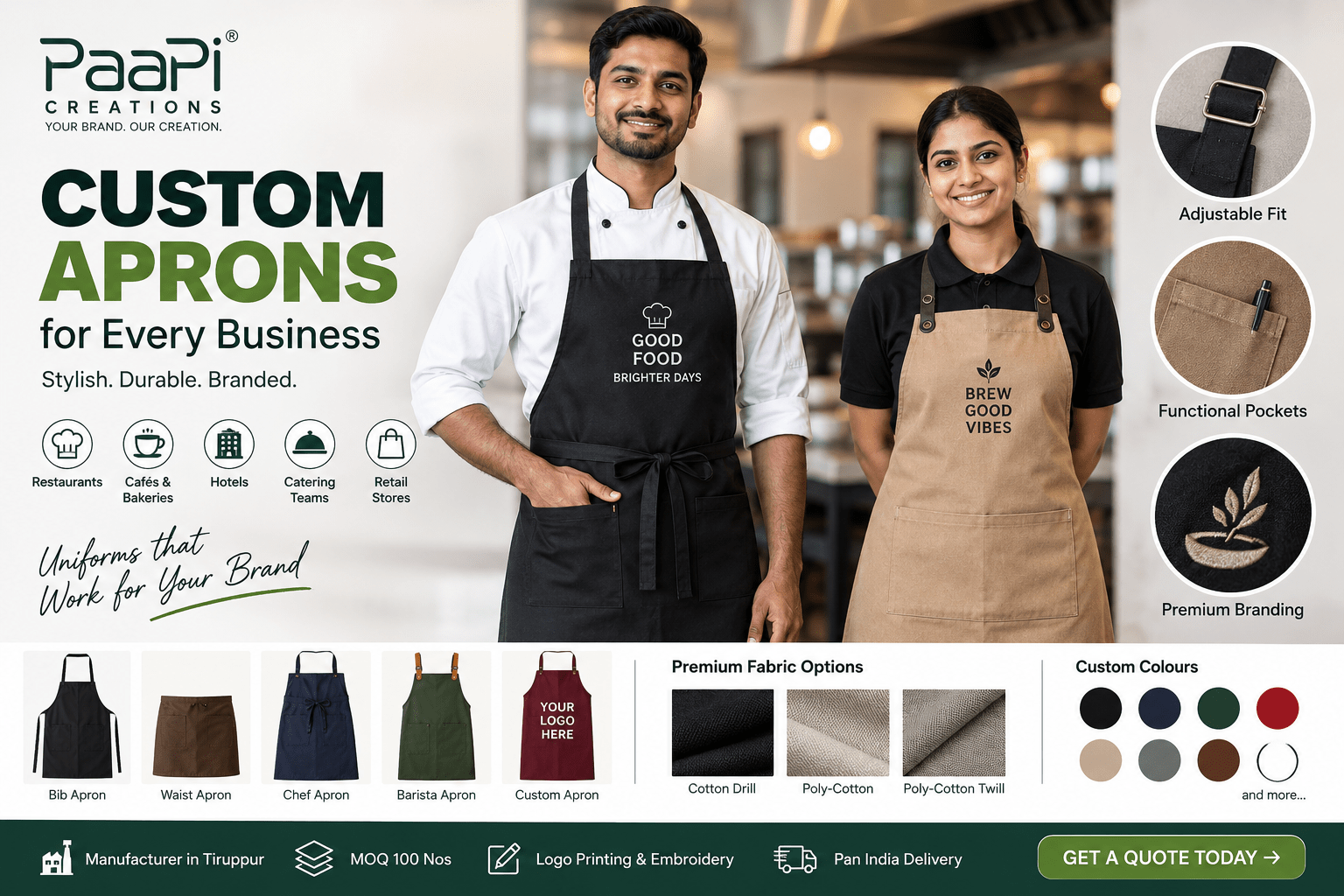 Aprons for restaurants, cafes, hotels and catering staff