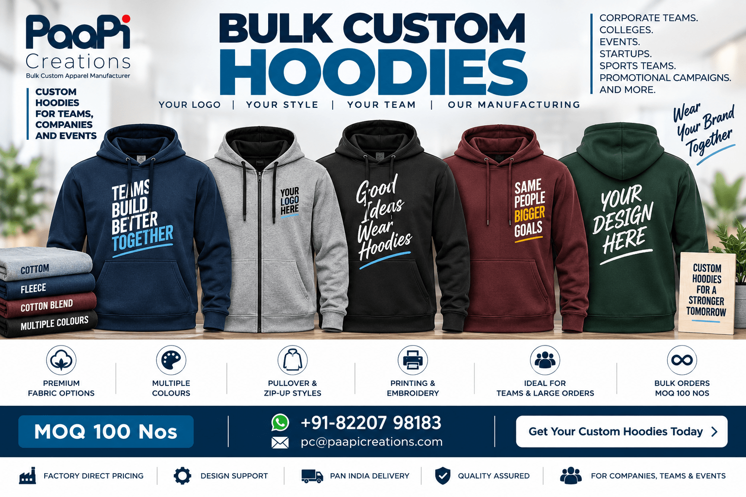 Bulk Custom Hoodies for companies teams and events