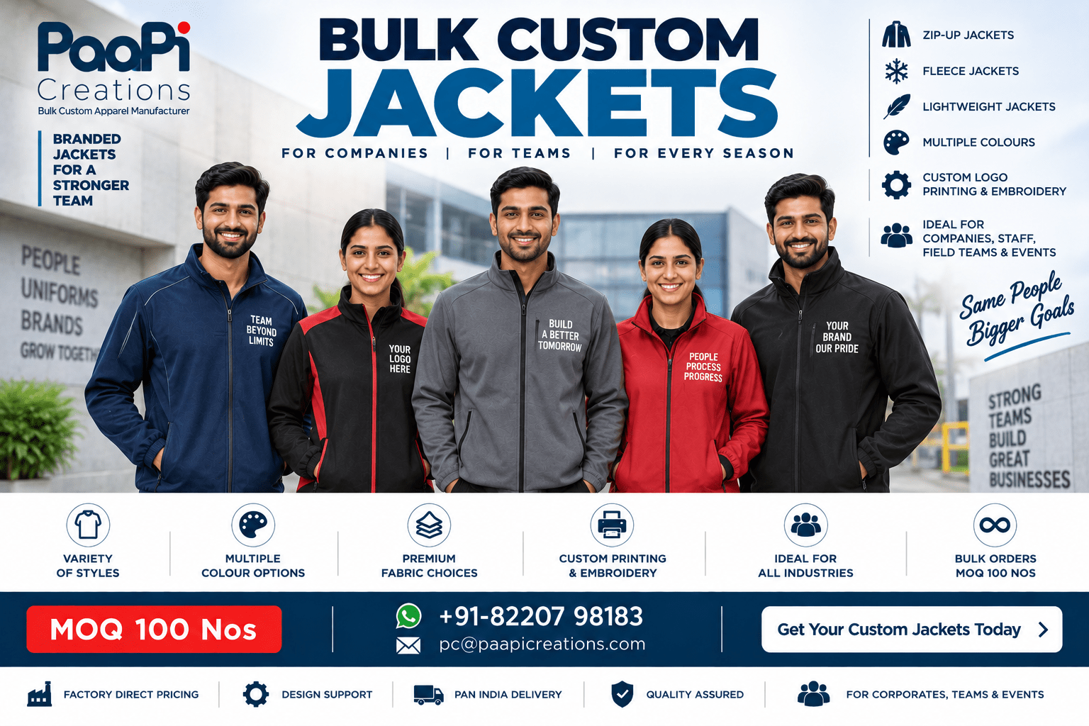 Bulk Custom Jackets for companies staff and teams