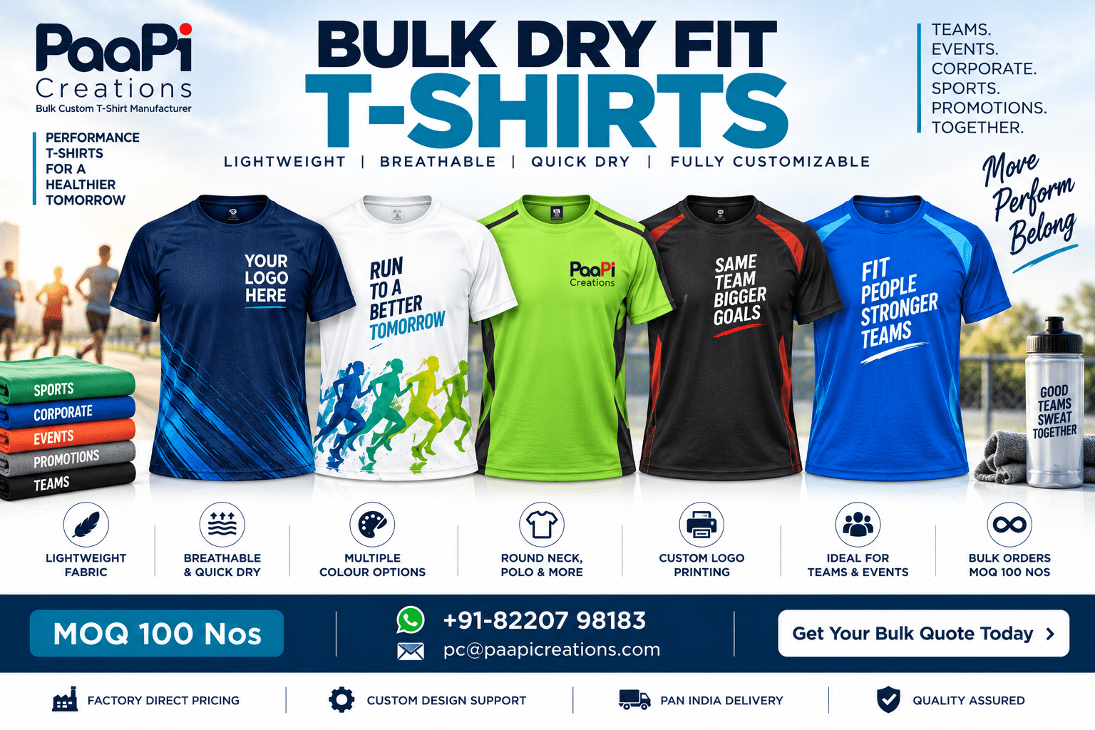 Bulk Dry Fit T-Shirts for sports staff and events