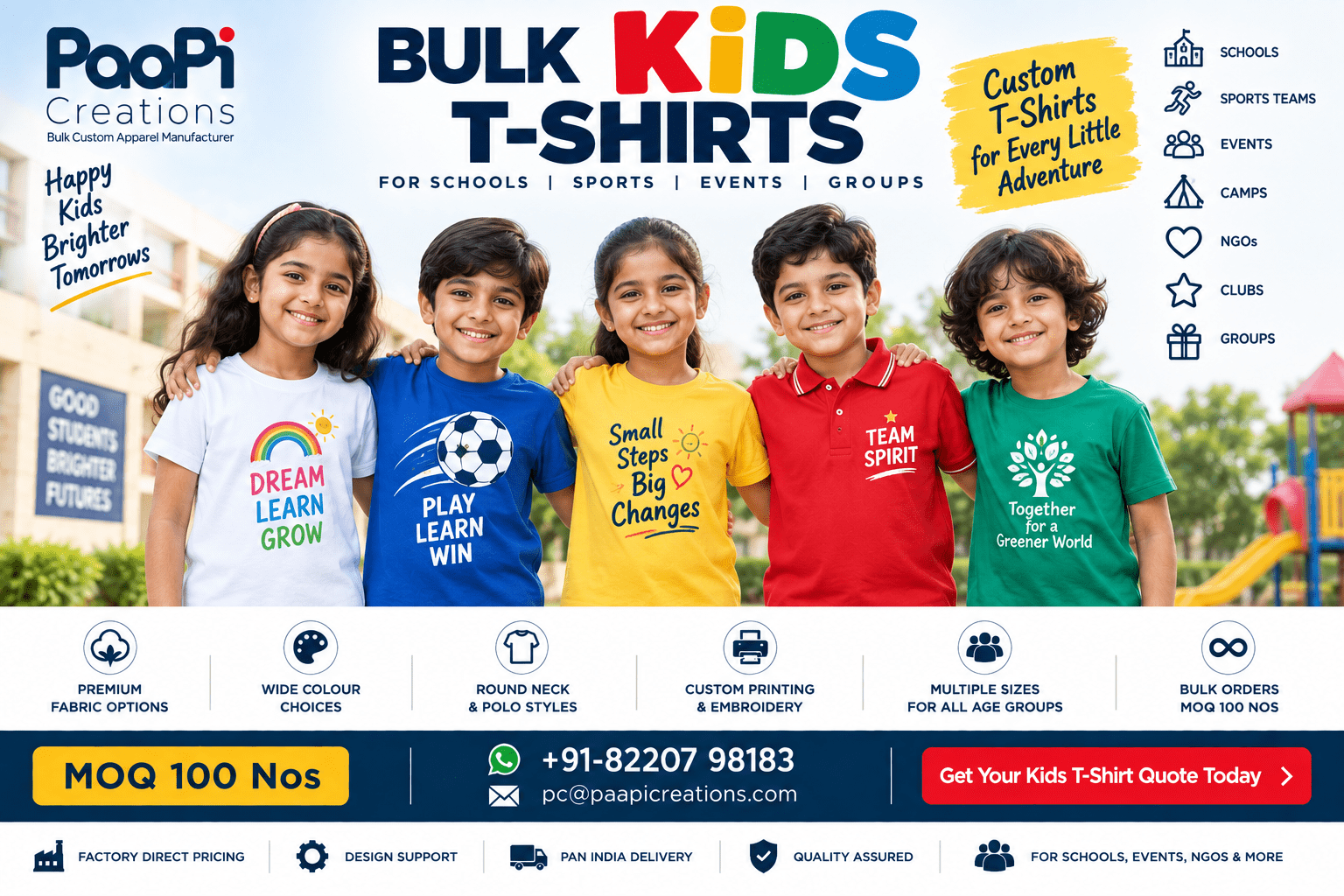 Bulk Kids T-Shirts for schools sports and events