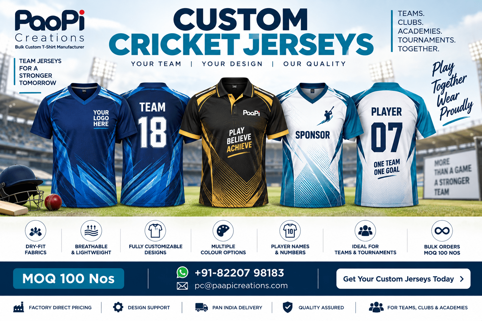 Custom Cricket Jerseys for teams clubs and tournaments
