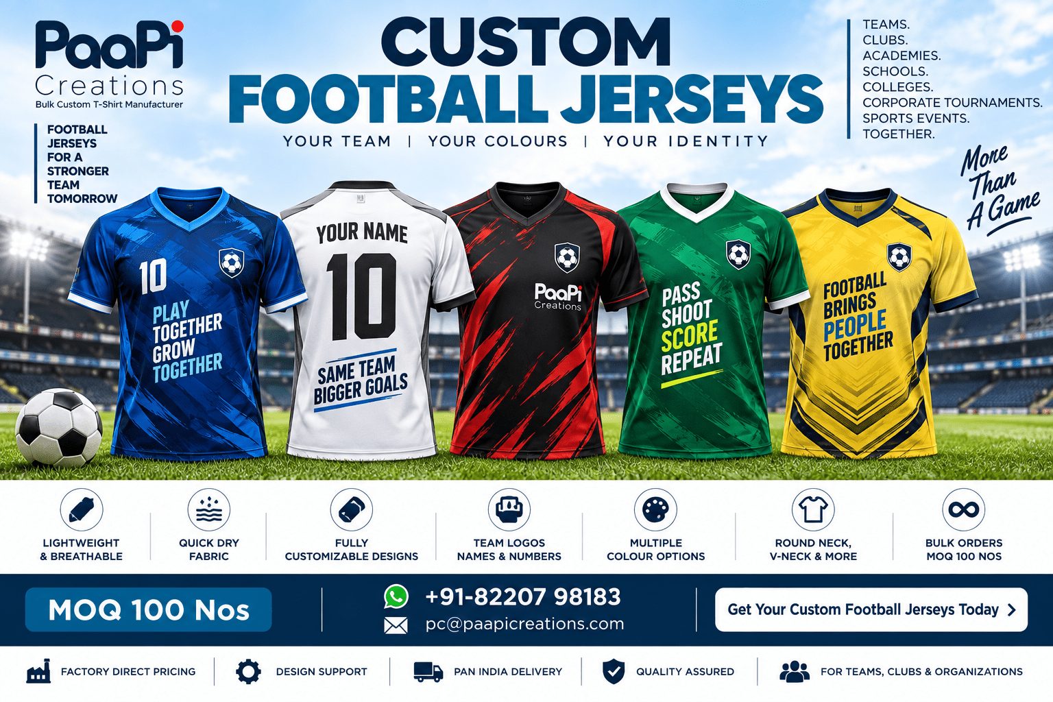 Custom Football Jerseys for teams clubs and tournaments