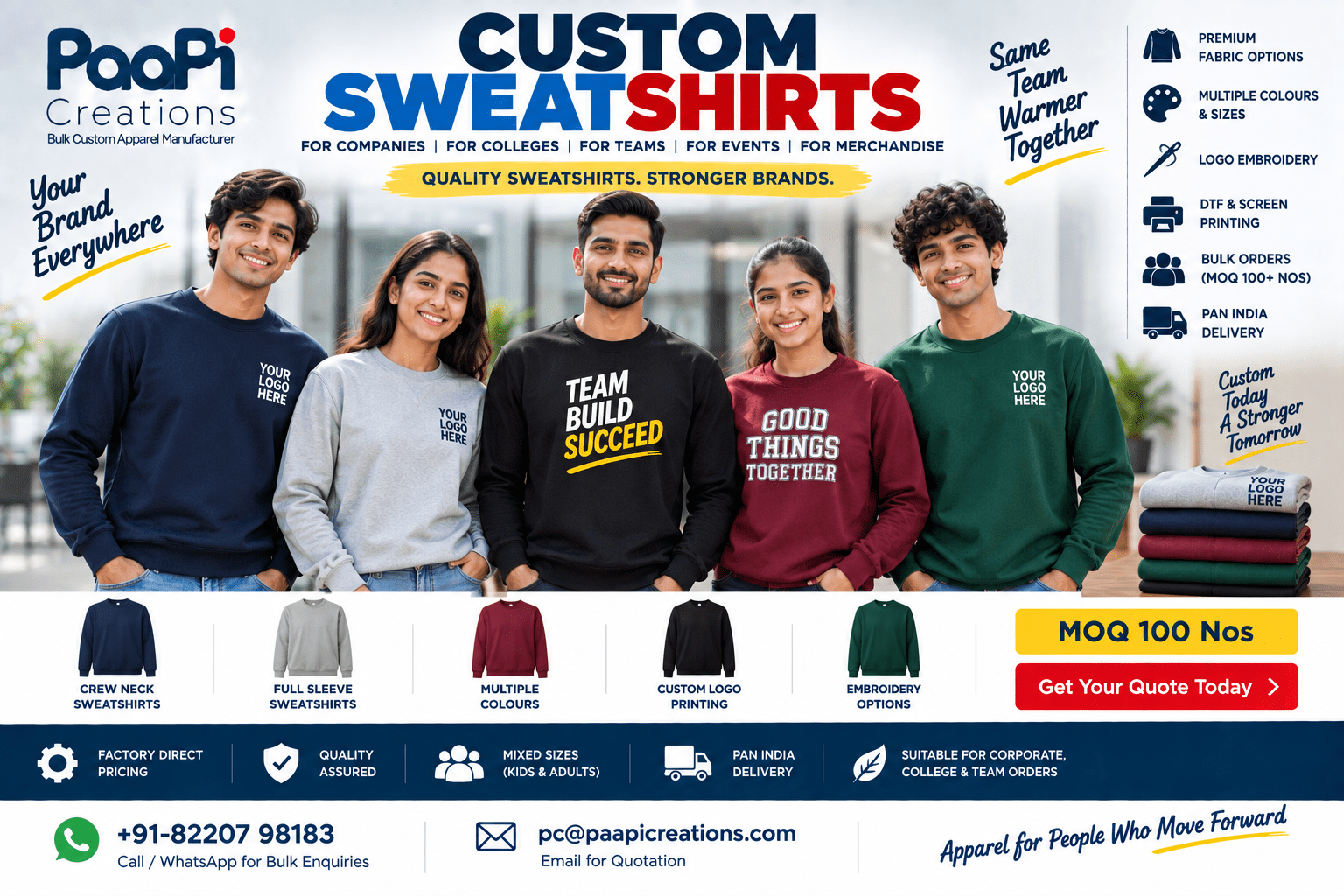 Custom Sweatshirts for companies teams and merchandise