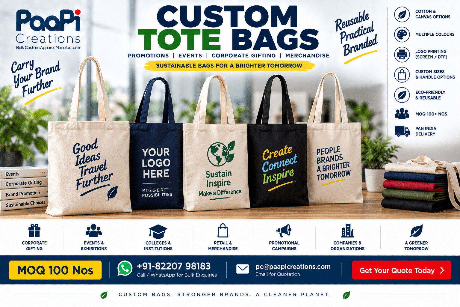 Custom Tote Bags for promotions events and corporate gifting