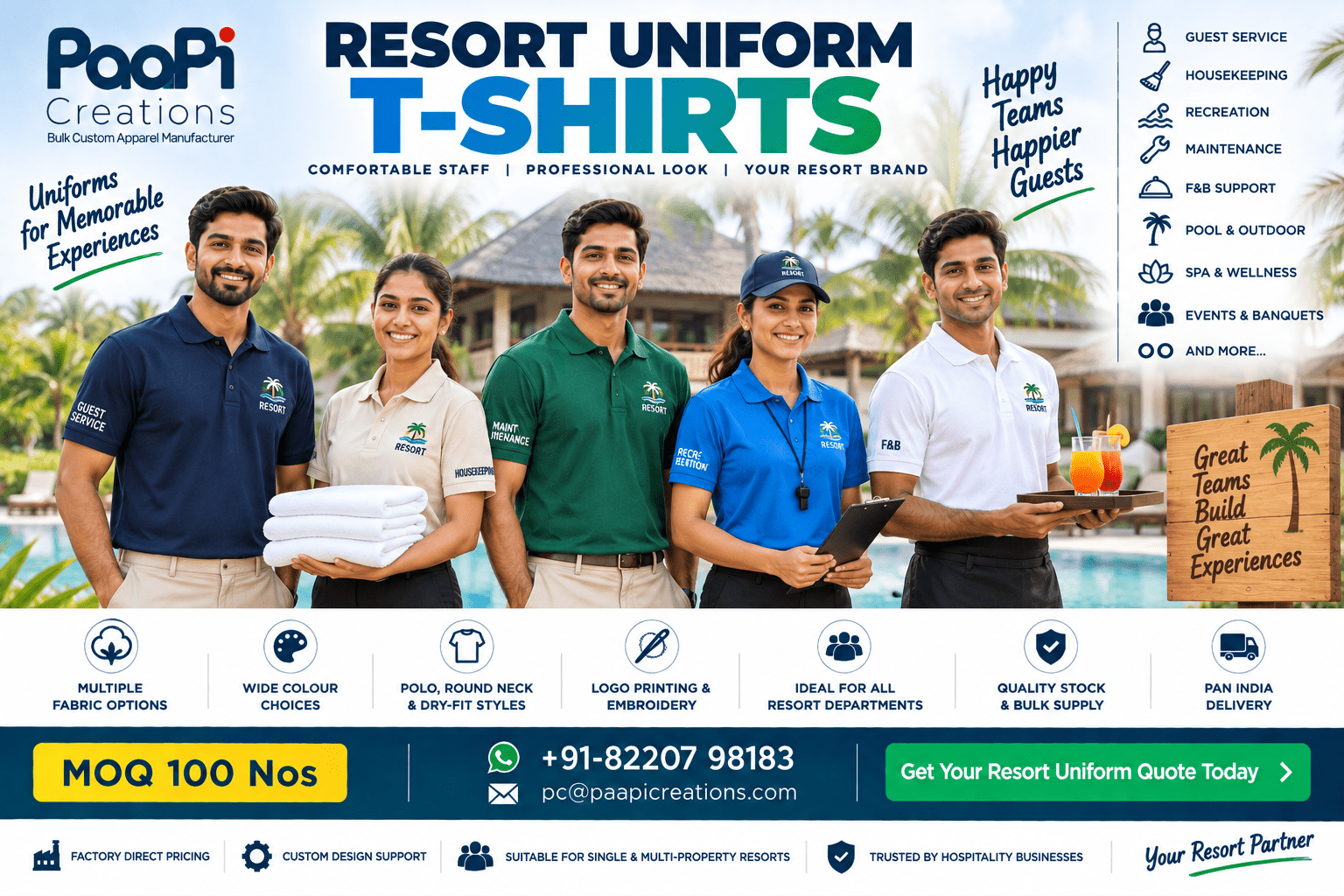 Resort Uniform T-Shirts for hospitality and recreation staff