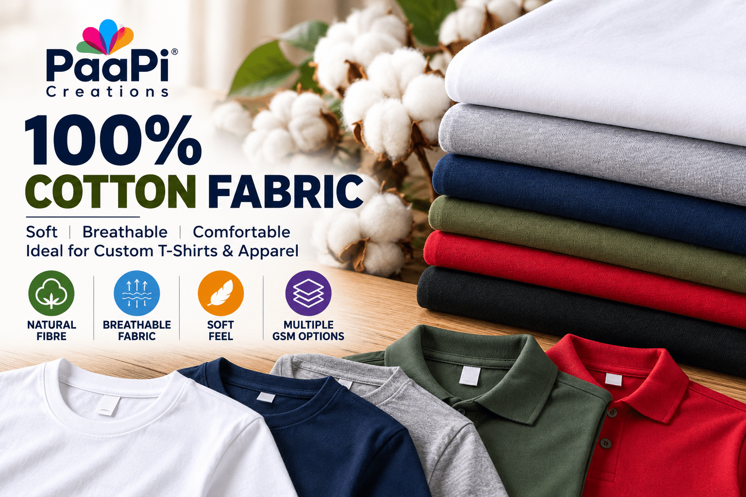100% Cotton Fabric for Custom T-Shirts
