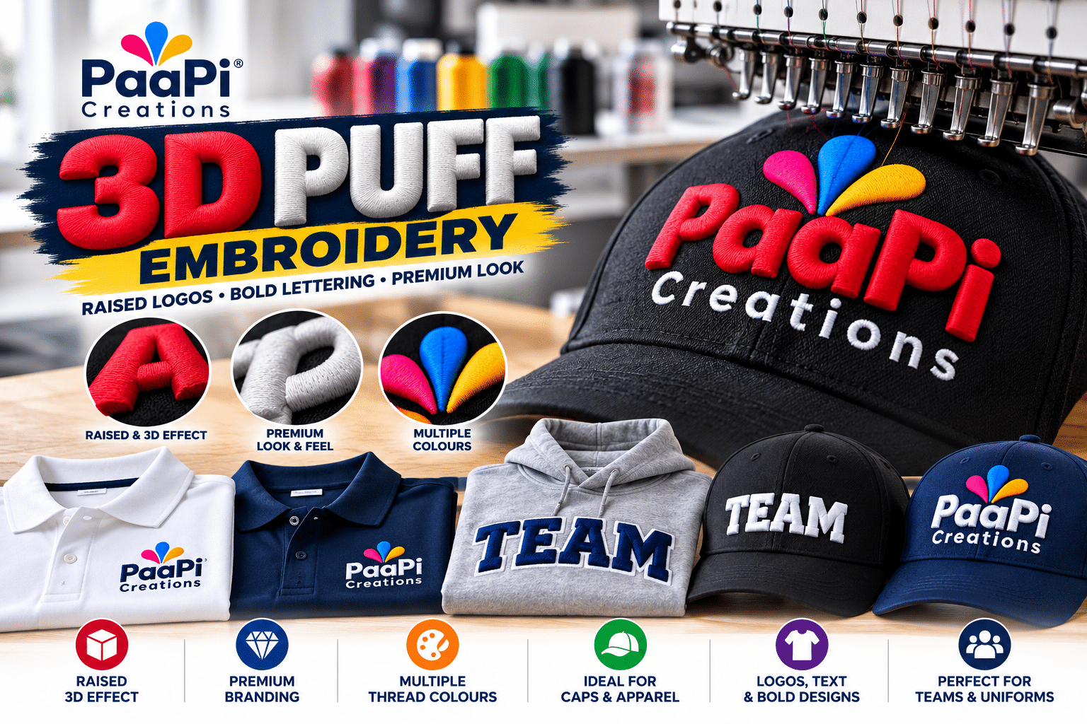 3D Puff Embroidery for Custom Apparel