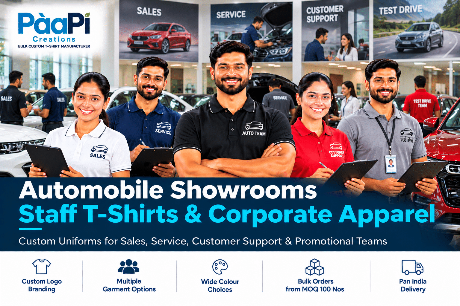 Automobile Showroom Staff T-Shirts for dealership sales and service teams