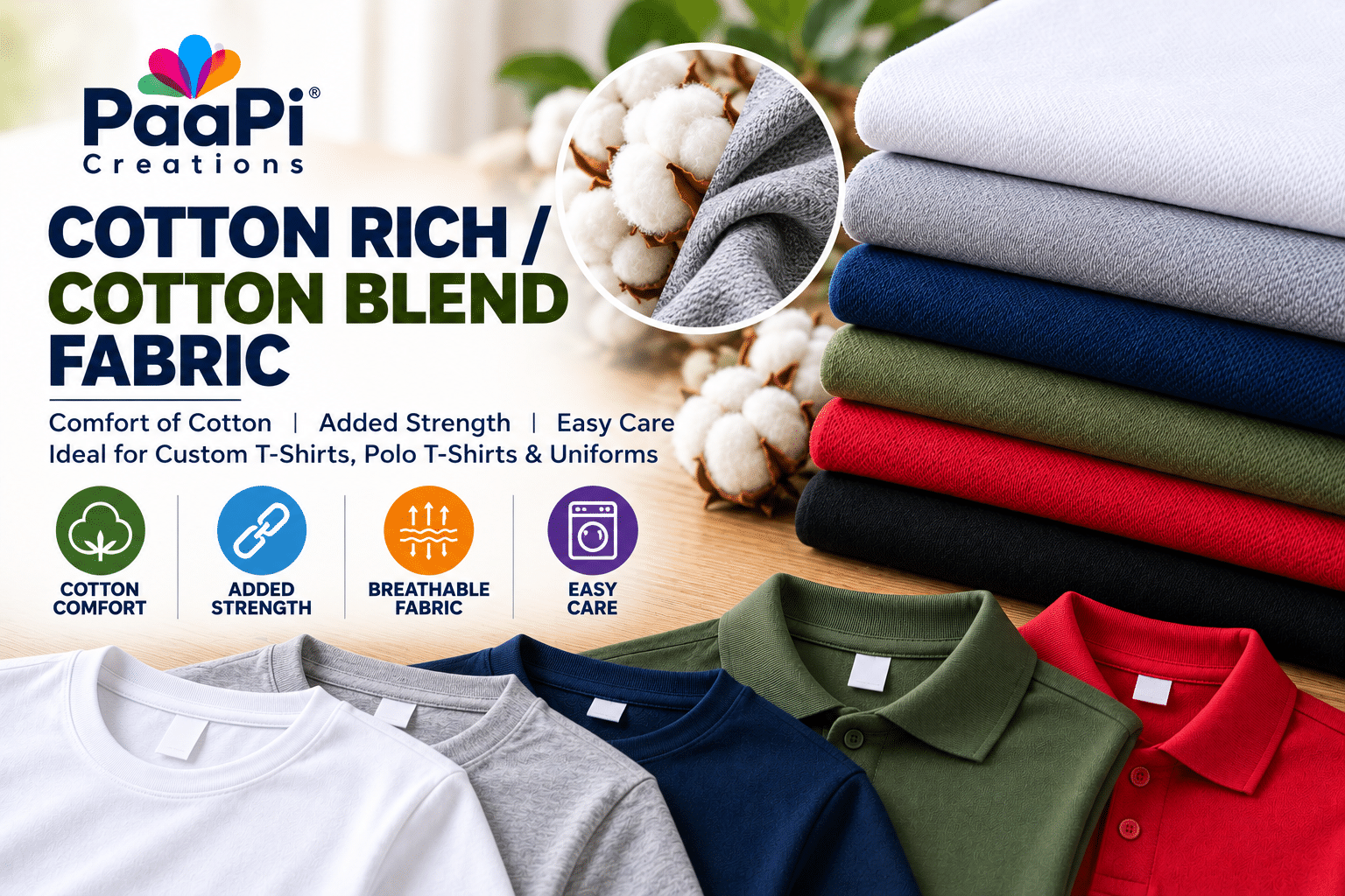 Cotton Blend Fabric for Custom T-Shirts and Polo T-Shirts