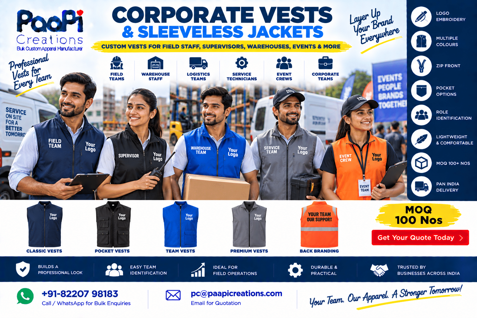 Custom Corporate Vests and Sleeveless Jackets for field staff
