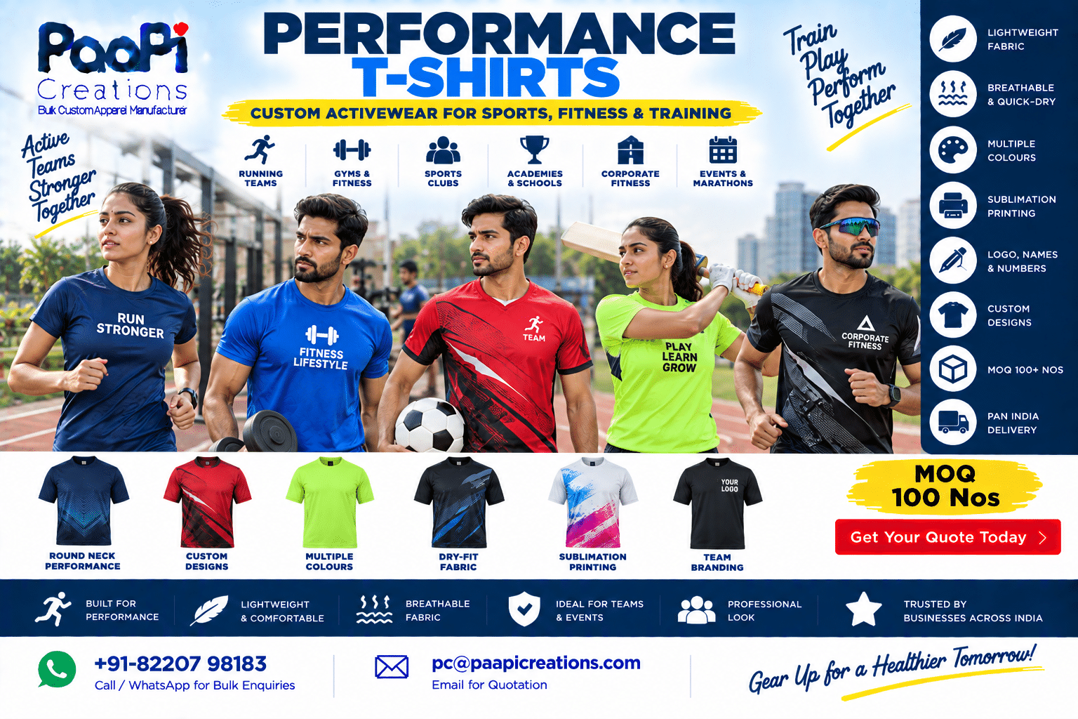 Custom Performance T-Shirts for sports fitness and training teams