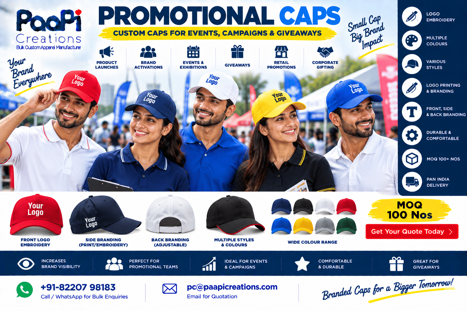 Custom Promotional Caps for events campaigns and giveaways