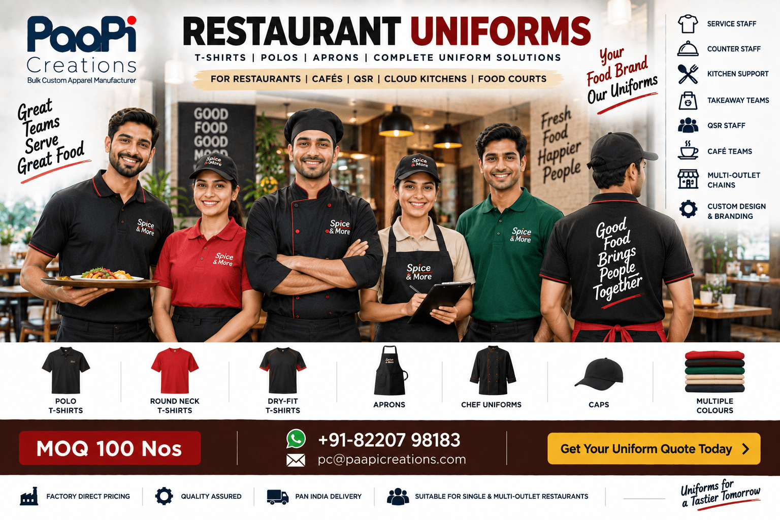 Custom Restaurant Uniforms for restaurant staff teams