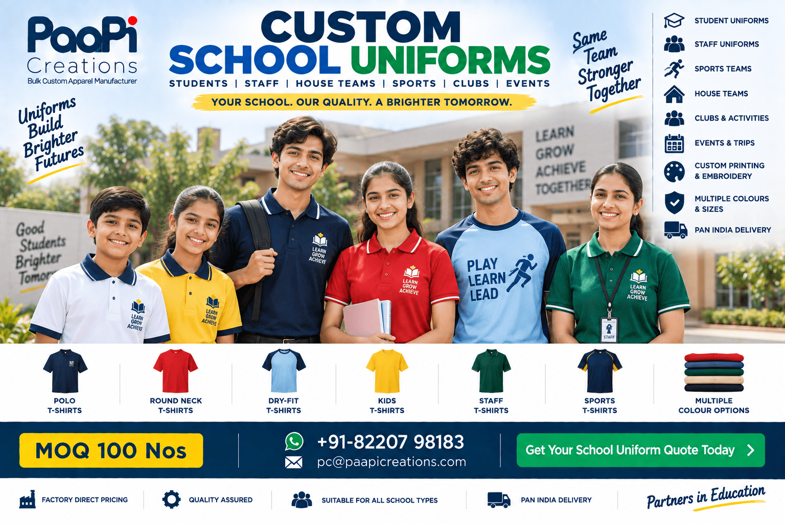 Custom School Uniforms for students staff and sports teams
