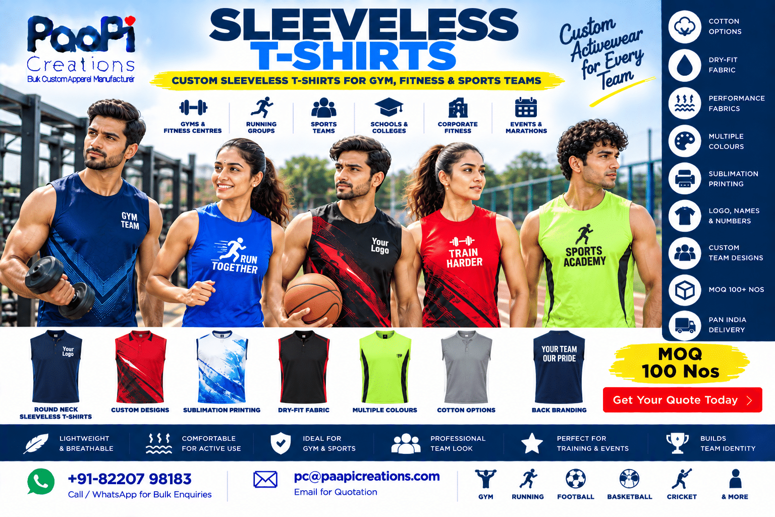 Custom Sleeveless T-Shirts for gym fitness and sports teams