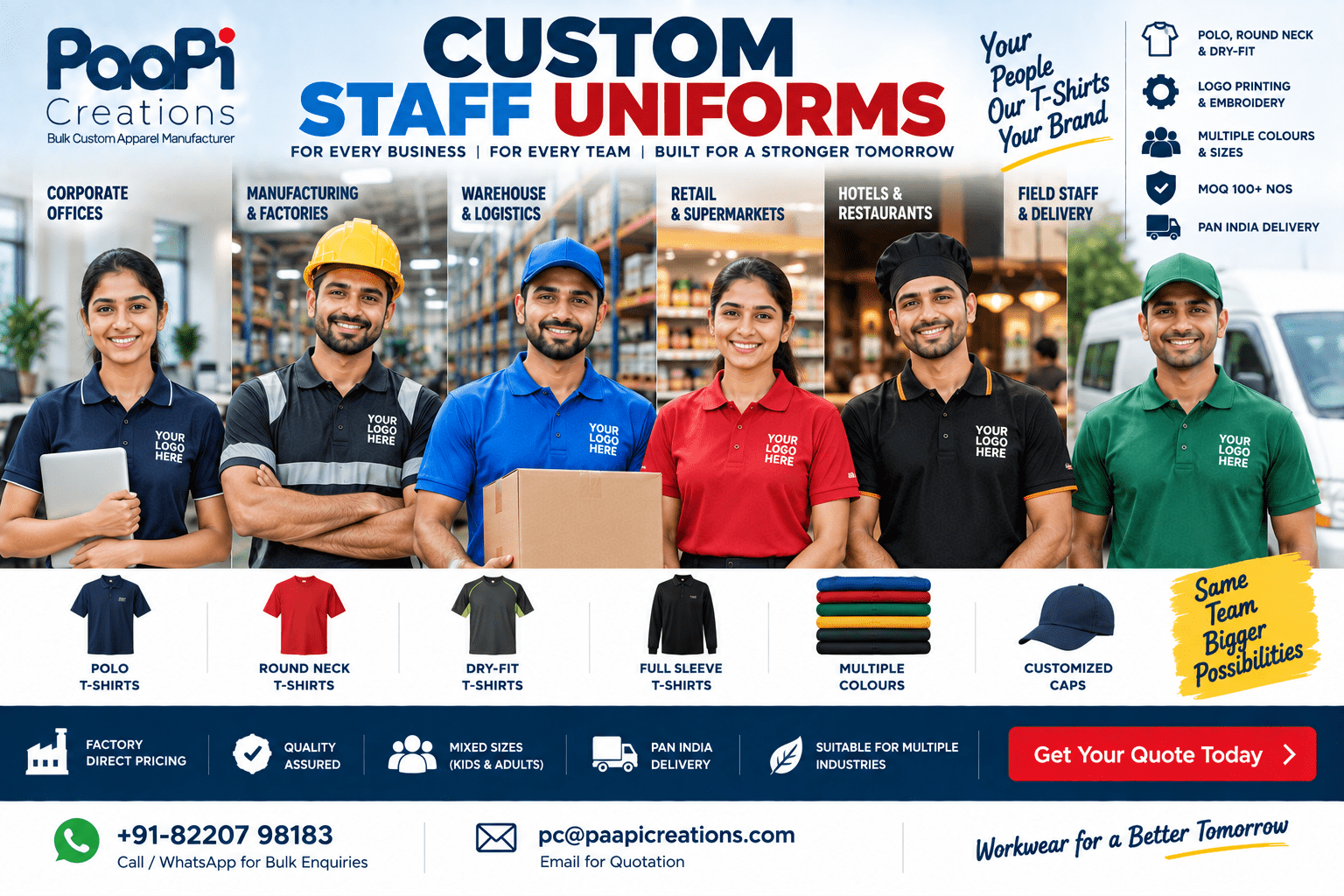 Custom Staff Uniforms for company factory and warehouse teams