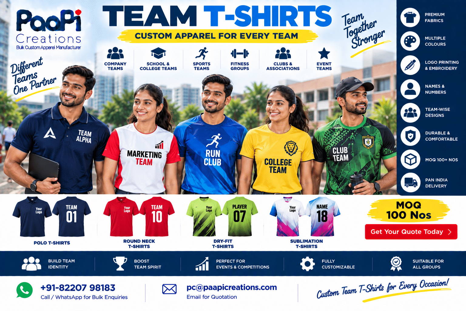 Custom Team T-Shirts for companies clubs schools and sports teams