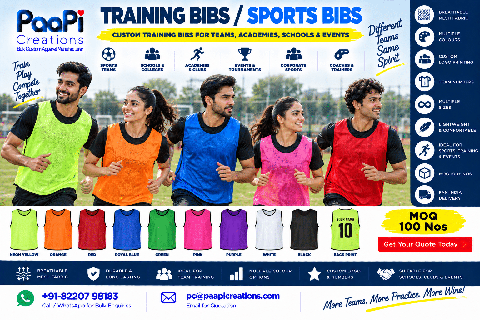Custom Training Bibs and Sports Bibs for teams and academies
