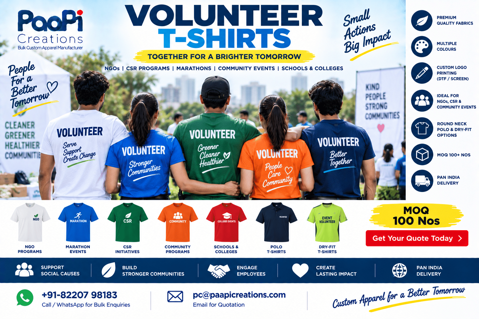 Custom Volunteer T-Shirts for NGOs CSR programs and events