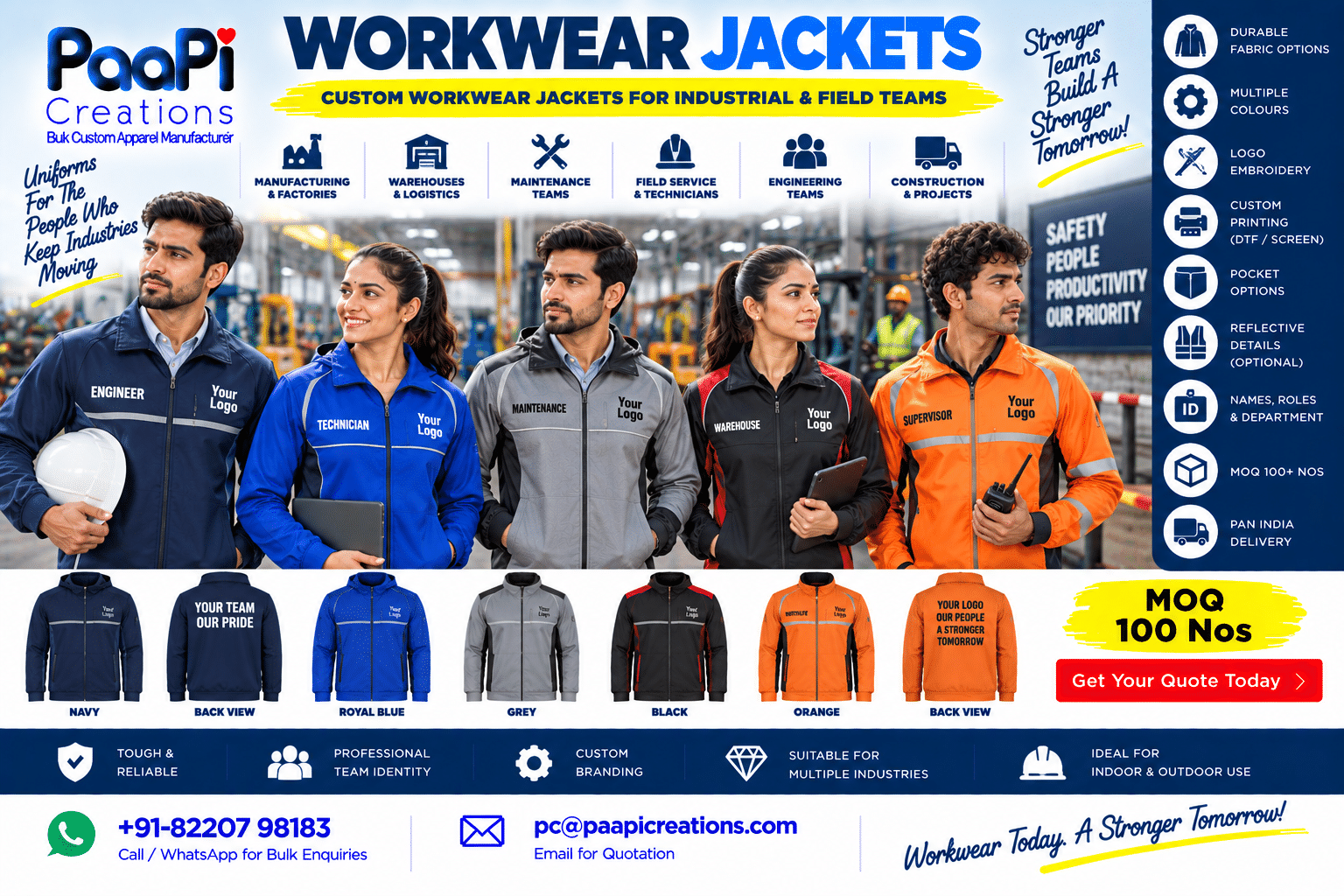 Custom Workwear Jackets for factory warehouse and field staff