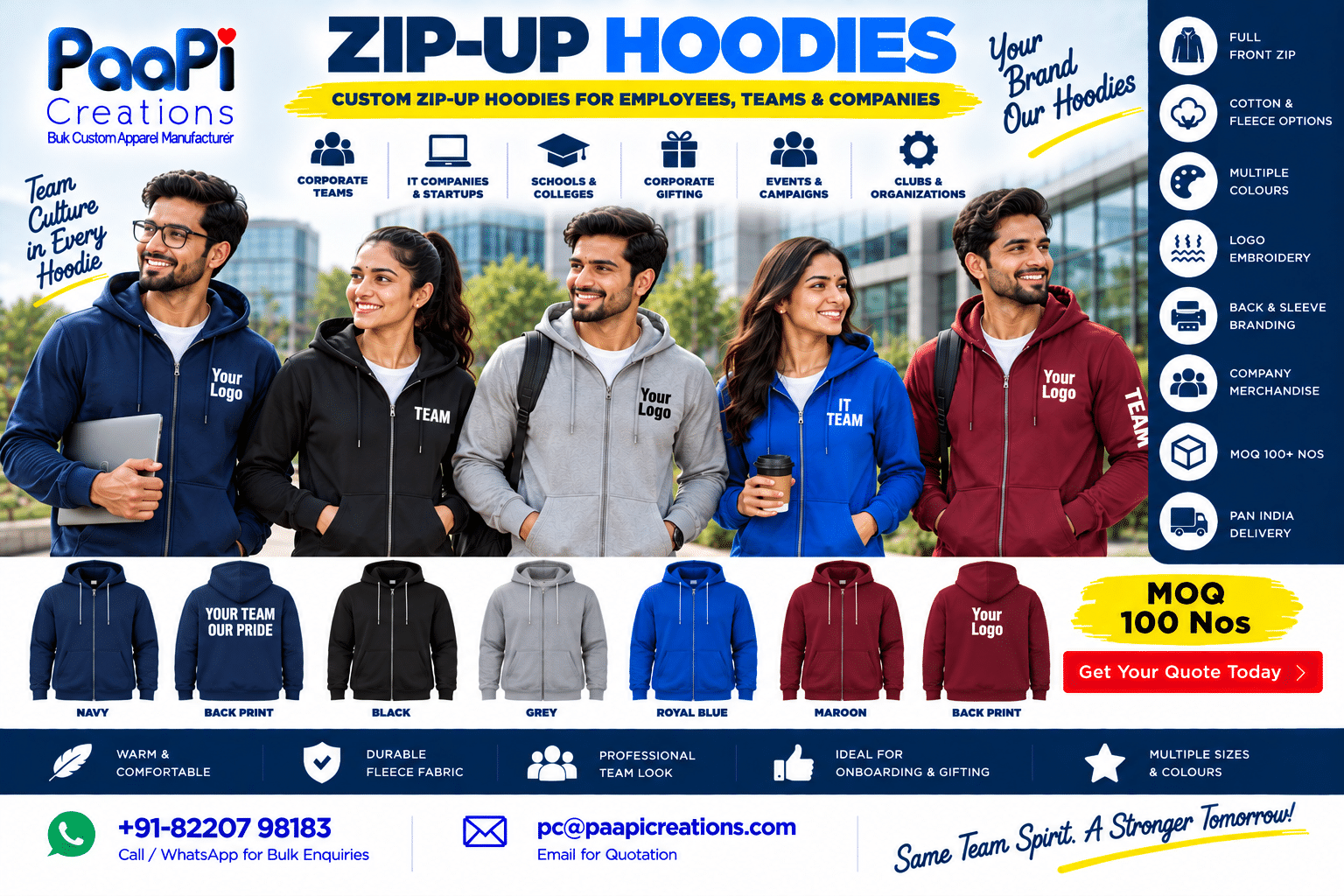 Custom Zip-Up Hoodies for employees teams and companies