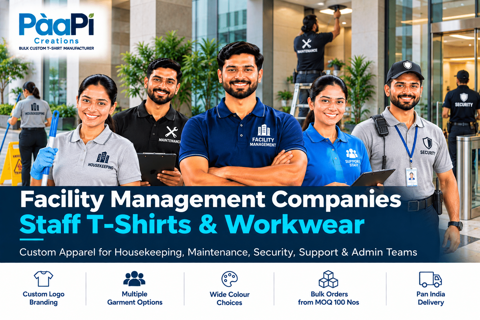 Facility Management Staff T-Shirts for housekeeping maintenance and support teams