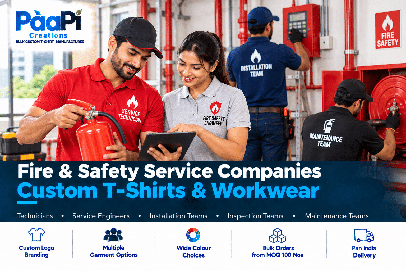 Fire Safety Staff T-Shirts for technicians engineers and service teams