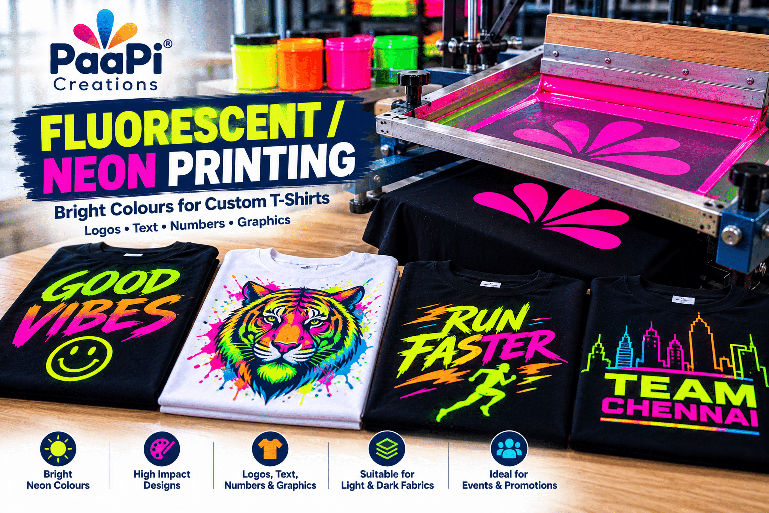 Fluorescent Neon Printing for Custom T-Shirts