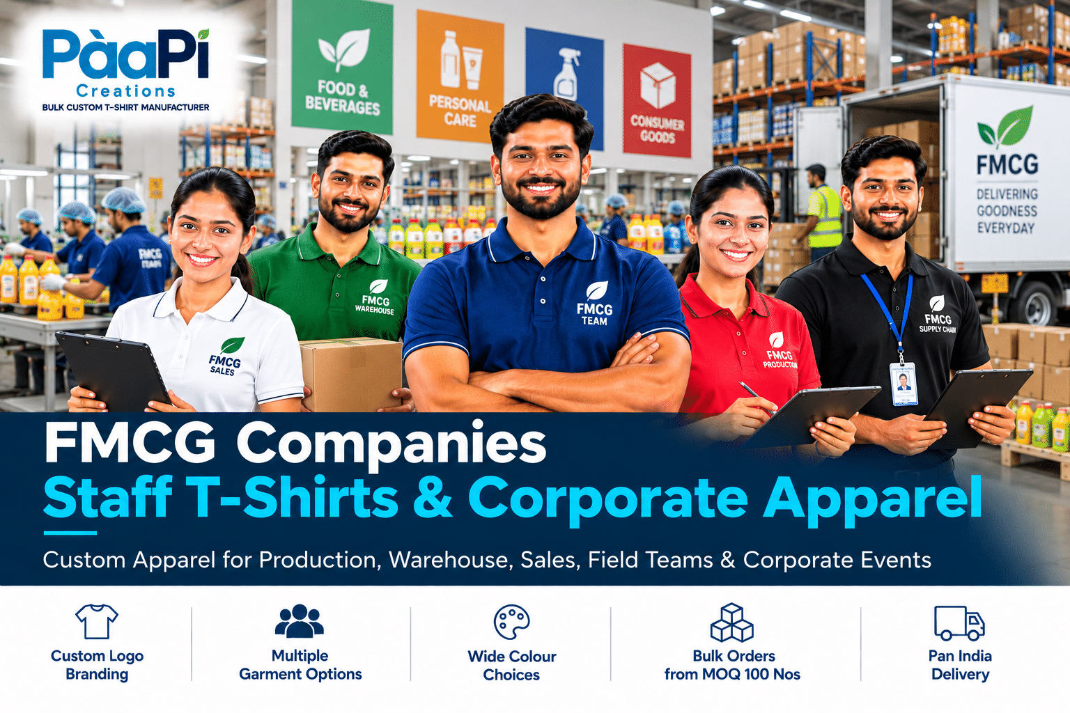 FMCG Staff T-Shirts for production warehouse sales and field teams