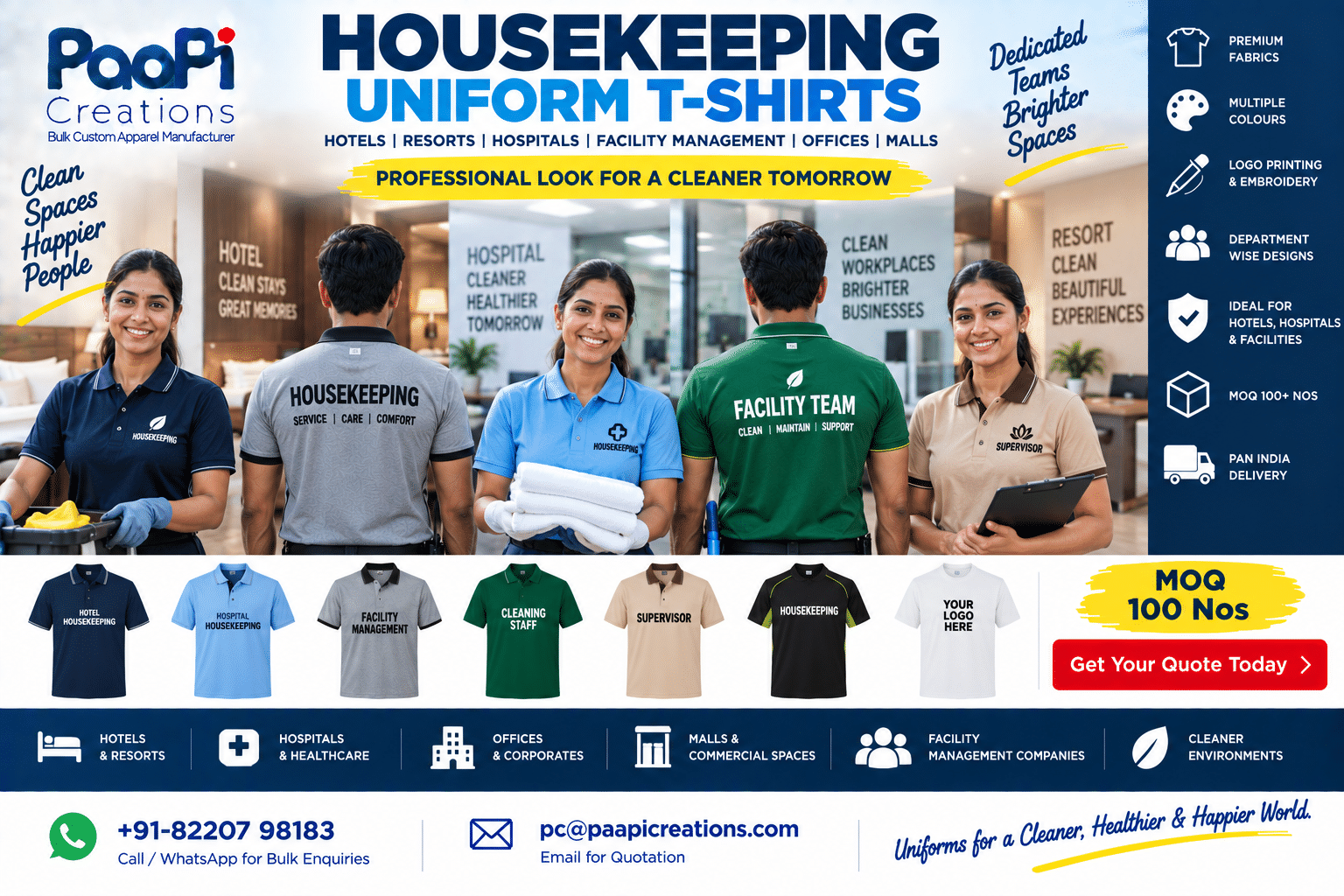 Housekeeping Uniform T-Shirts for hotels hospitals and facility staff