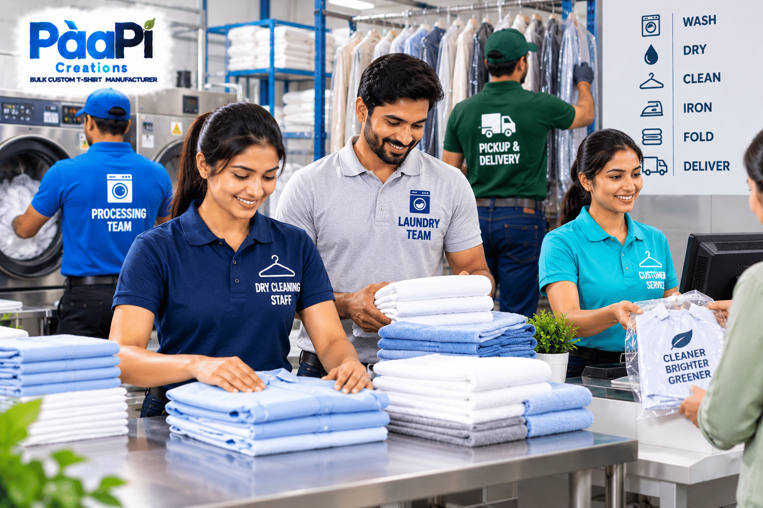 Laundry Staff T-Shirts for dry cleaning processing and delivery teams