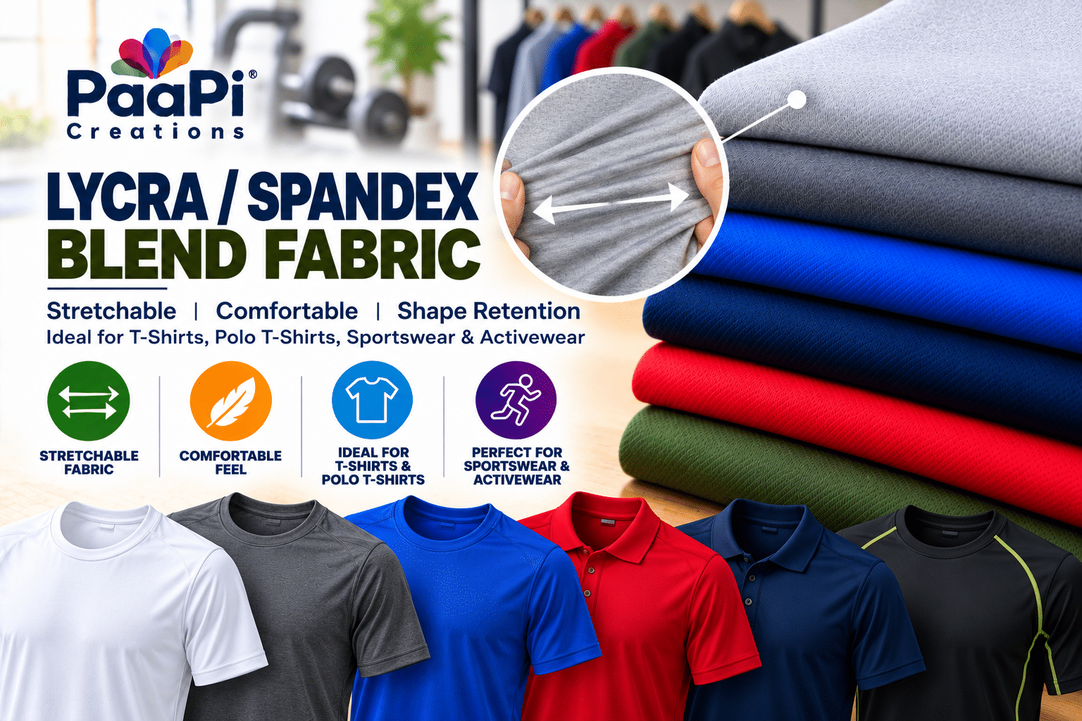 Lycra Spandex Blend Fabric for Stretch T-Shirts and Activewear