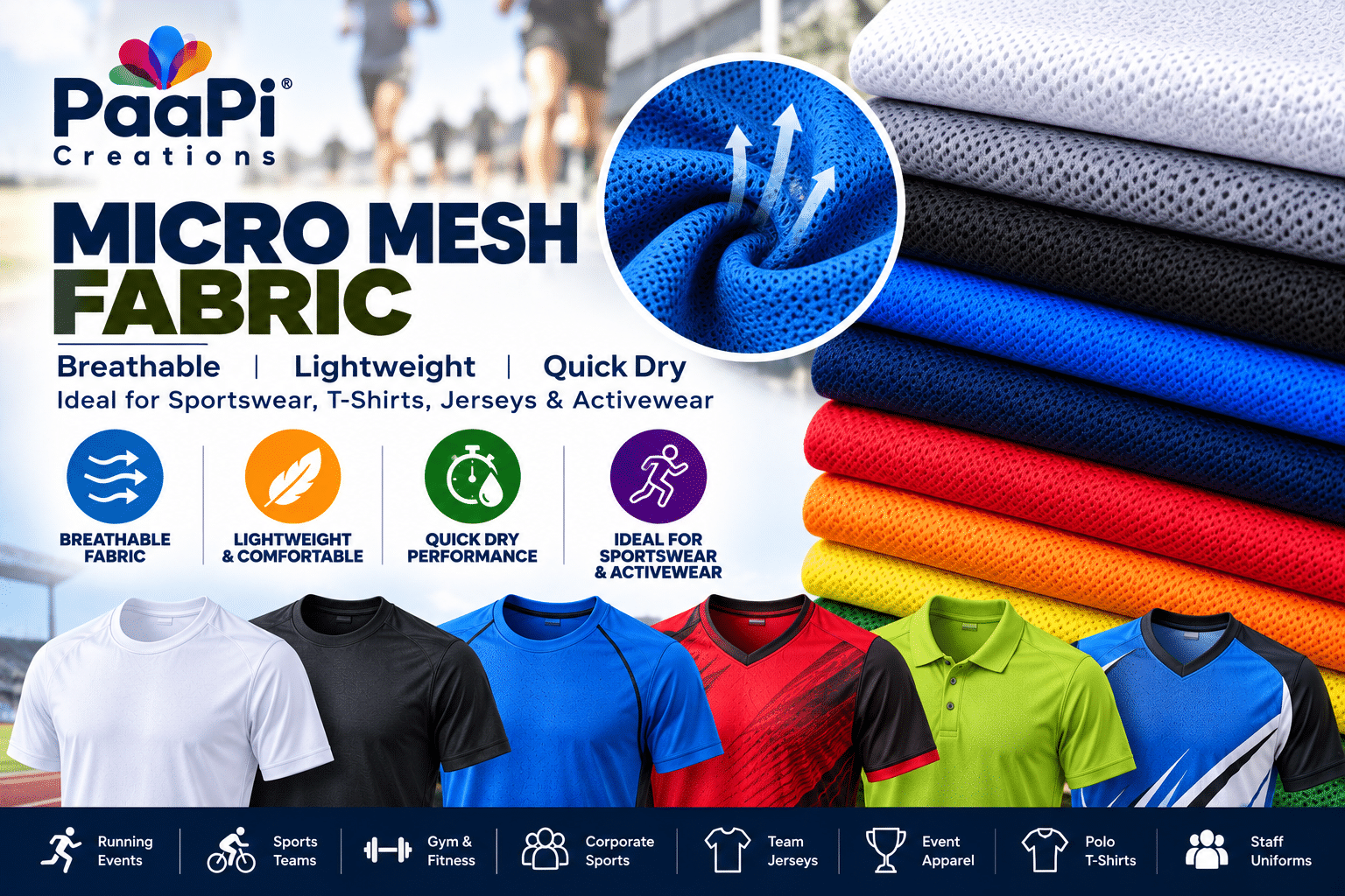 Micro Mesh Fabric for Sports T-Shirts and Jerseys