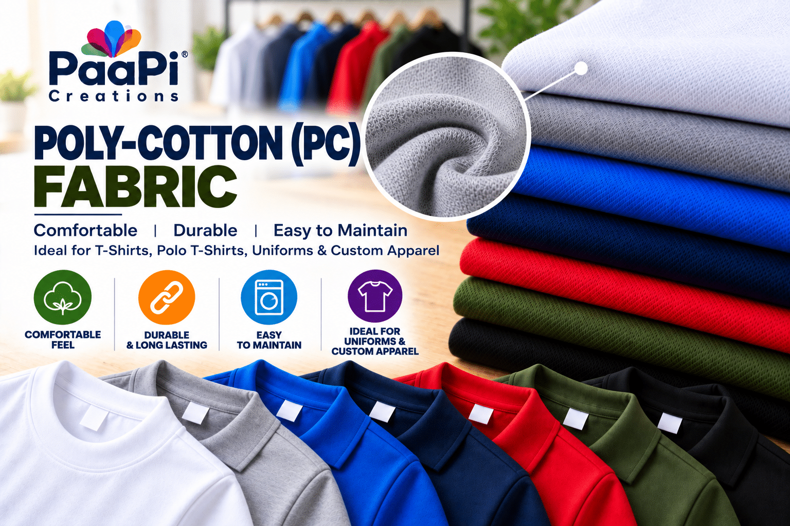 Poly-Cotton Fabric for T-Shirts, Polo T-Shirts and Uniforms