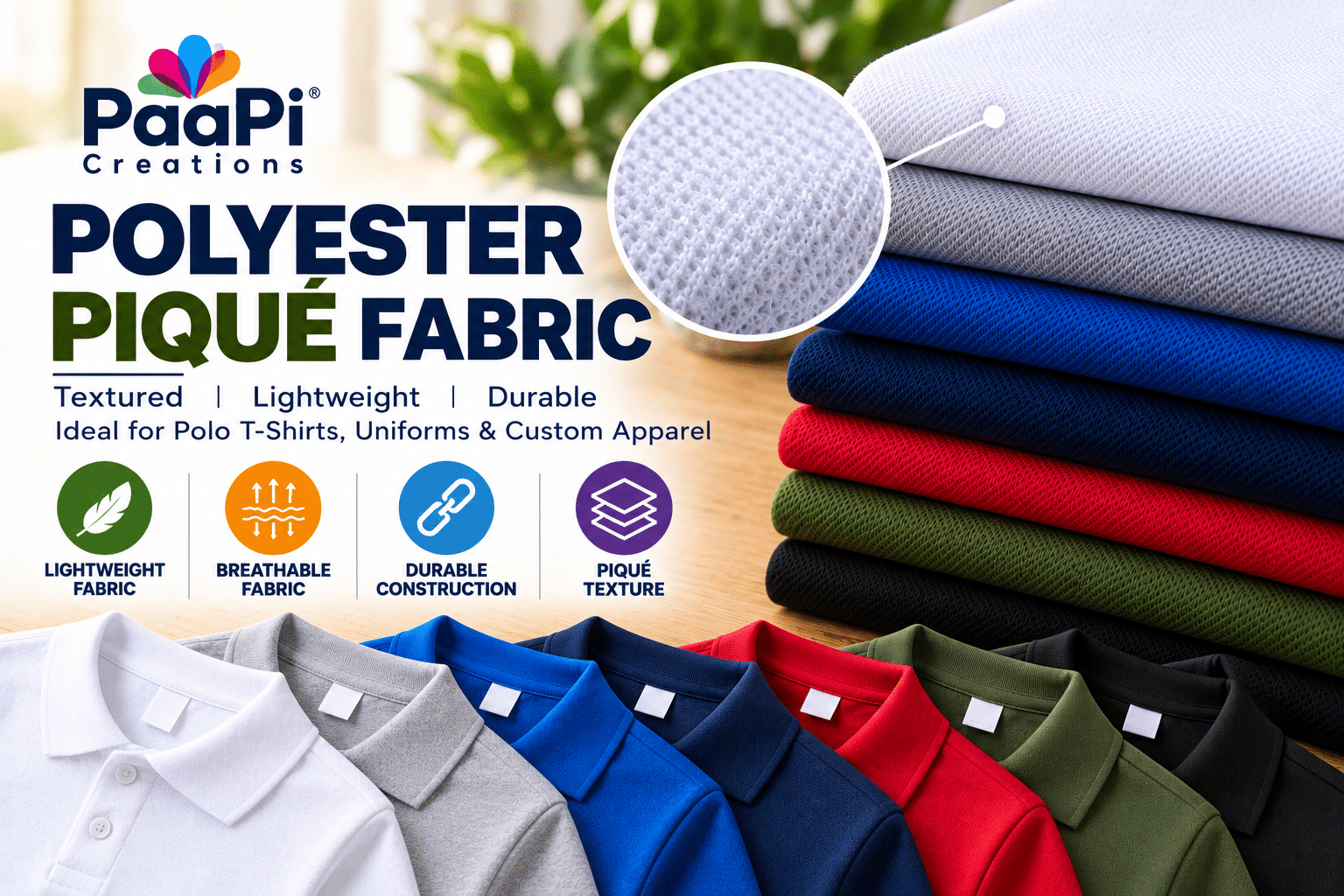 Polyester Piqué Fabric for Polo T-Shirts and Uniforms