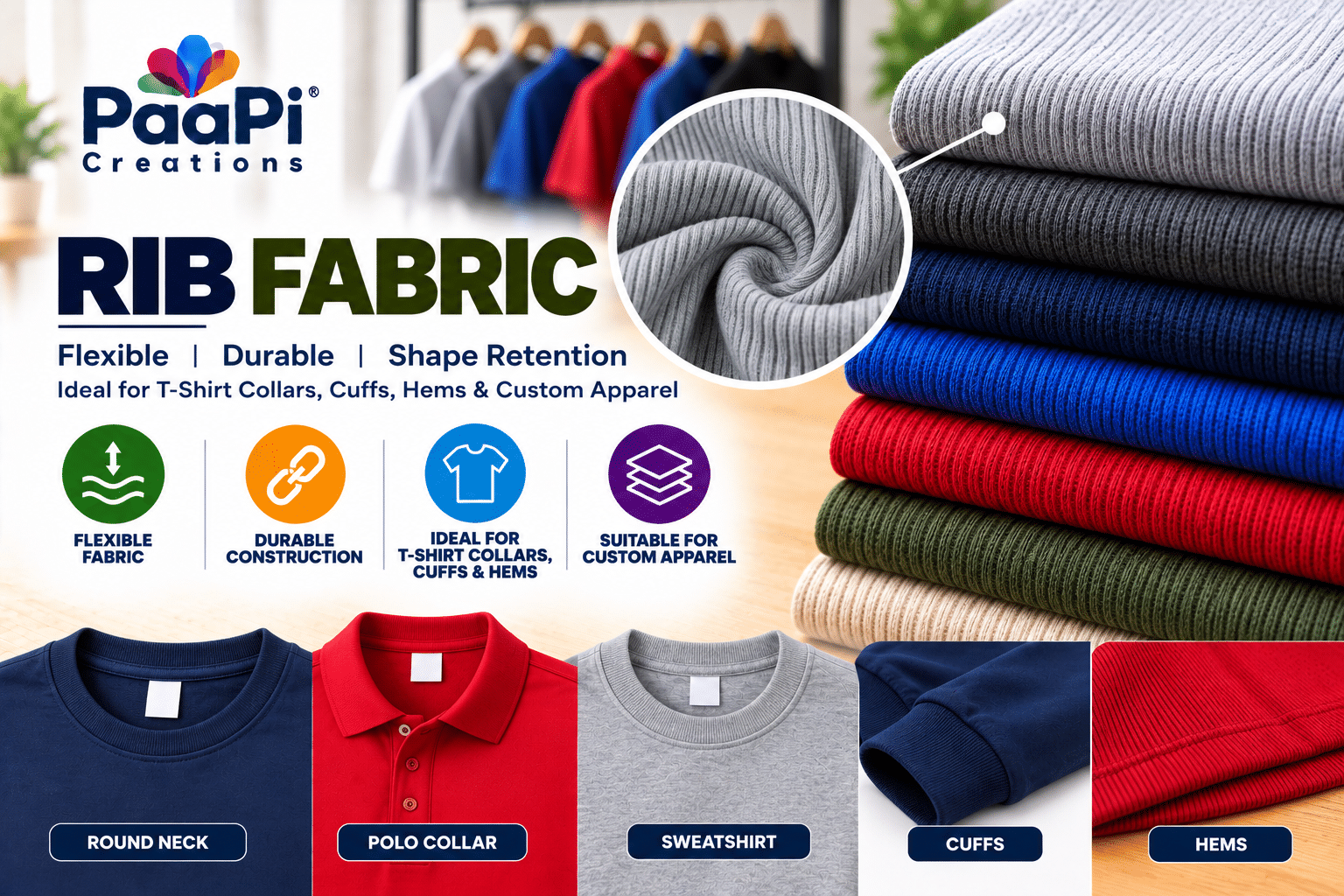 Rib Fabric for T-Shirt Necklines, Collars and Cuffs