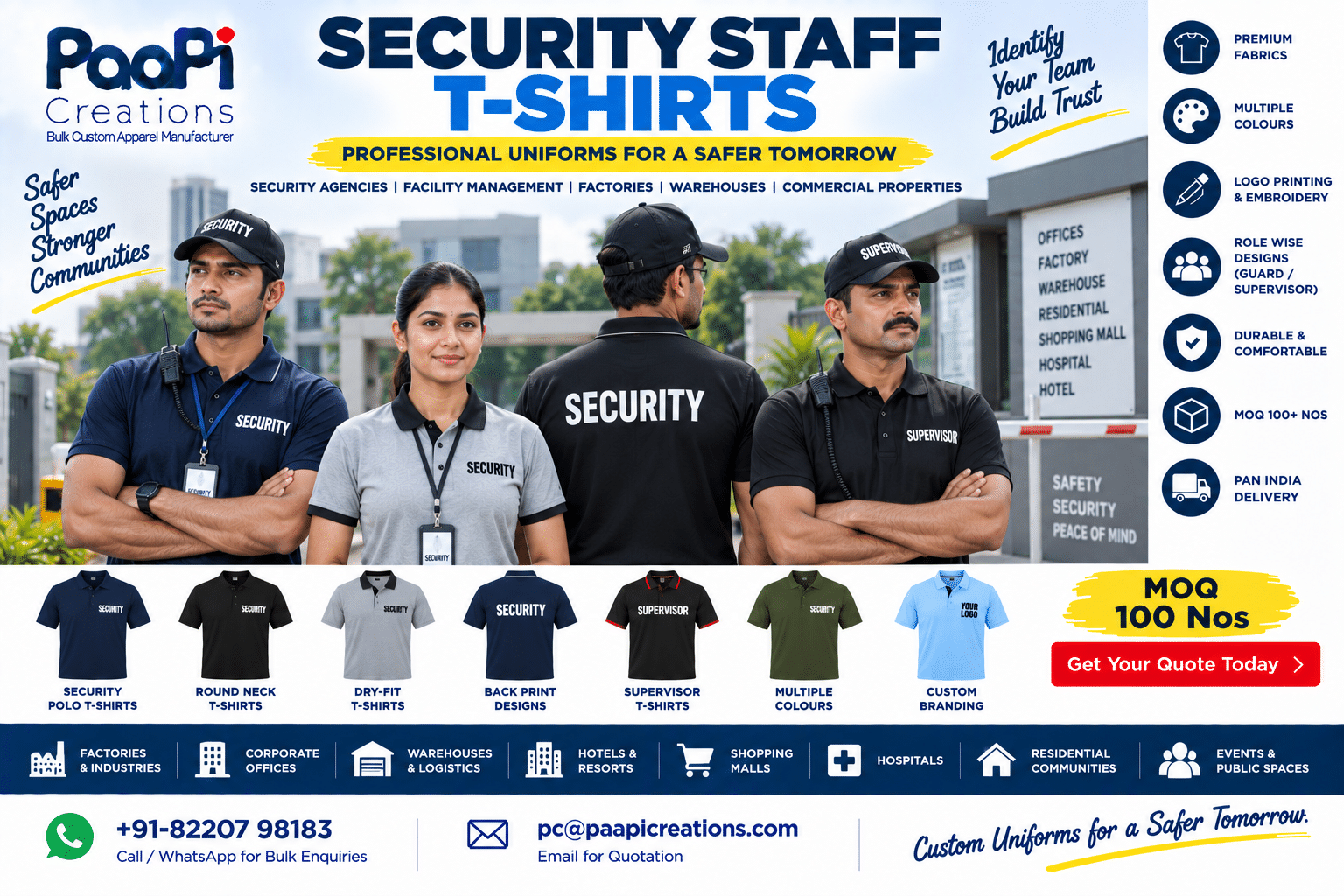 Security Staff T-Shirts for guards supervisors and facility teams