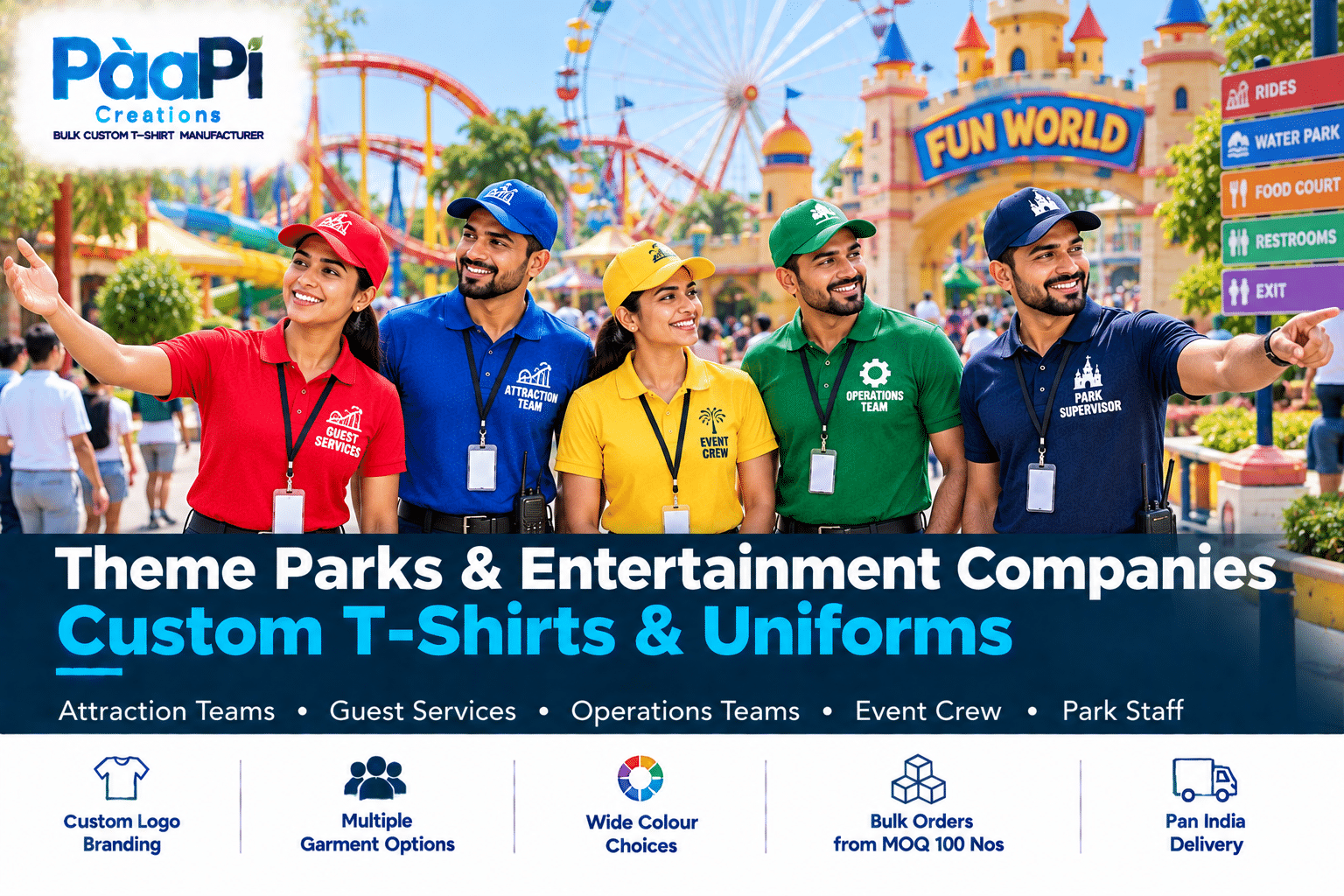 Theme Park Staff T-Shirts for attraction operations and guest service teams