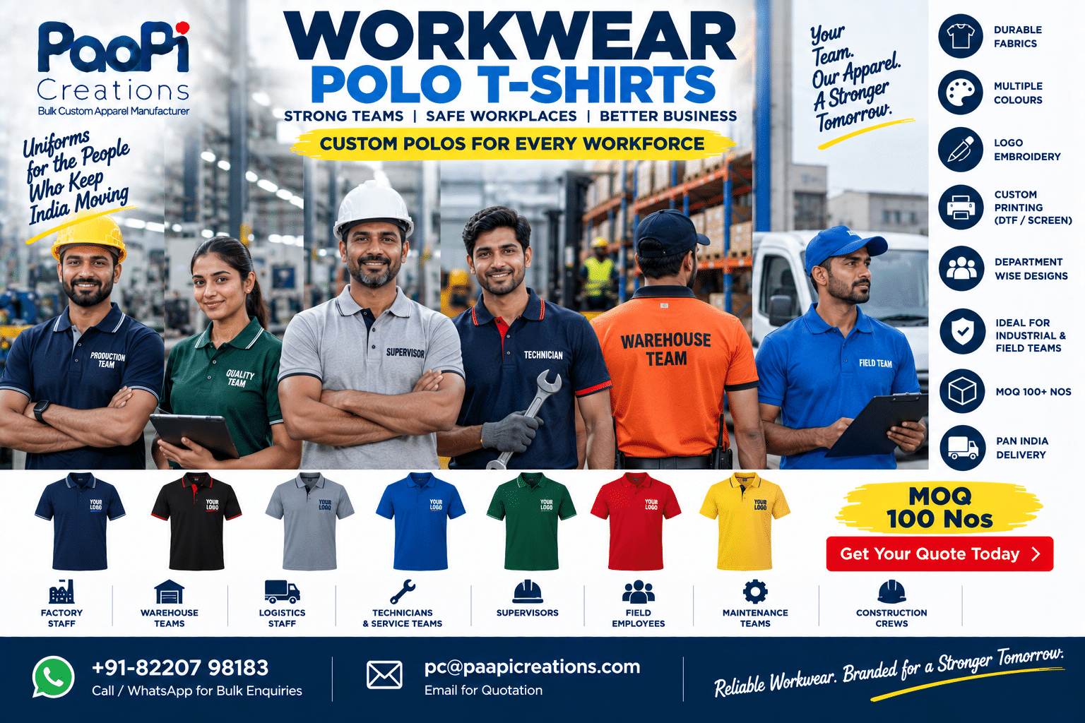 Workwear Polo T-Shirts for factory warehouse and field staff